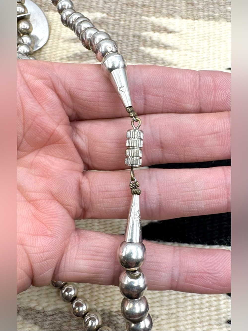 Navajo Native American Sterling Silver Natural Turquoise Beaded Bib Necklace - Picture 9 of 10